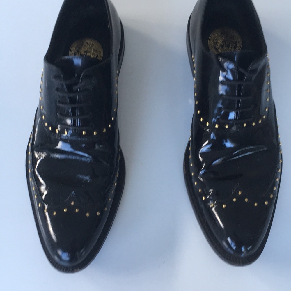 Versace patent leather shoes with gold accents